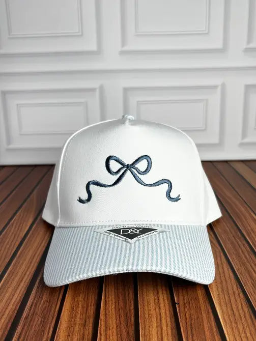 Coquette Bow Snapback Stripe Brim Baseball Cap