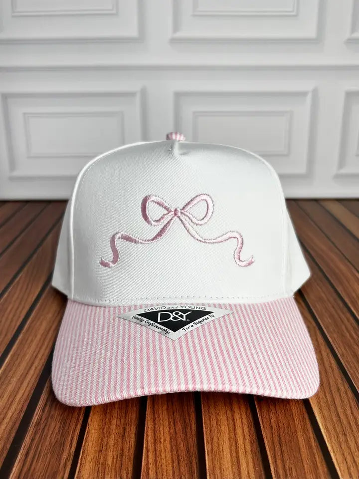 Coquette Bow Snapback Stripe Brim Baseball Cap
