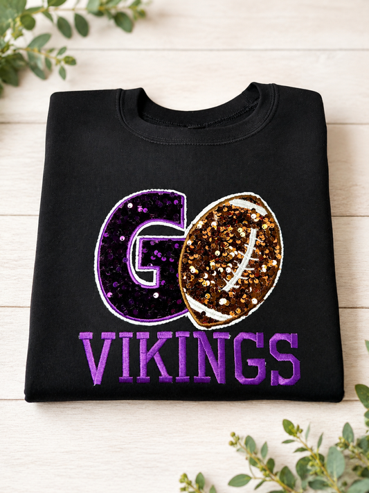 Minnesota Vikings GO Sequin Football Embroidered Crewneck Sweatshirt