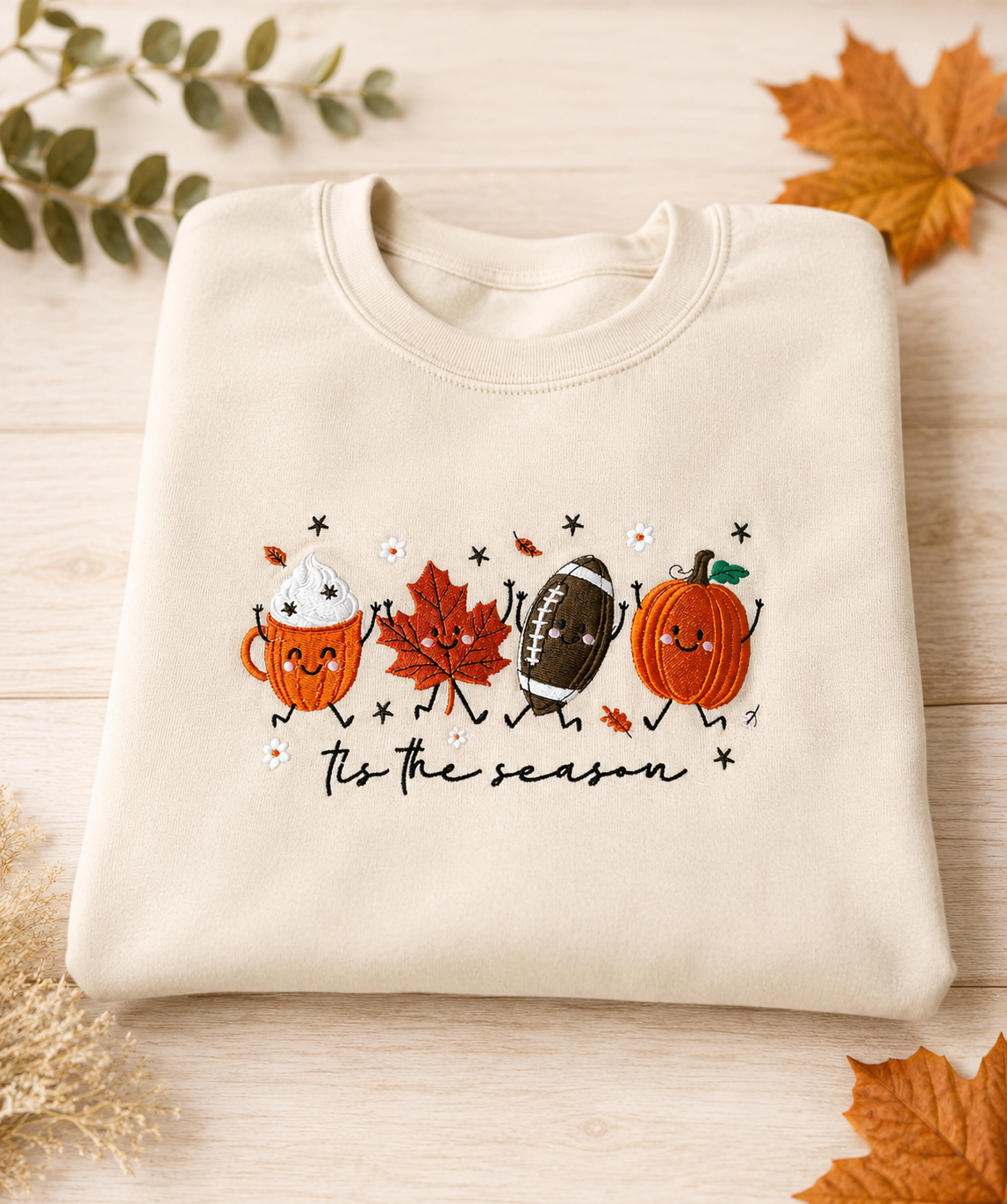 🍂 Tis the Season Embroidered Fall Crewneck Sweatshirt